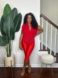 Coco Shag Vest Set in Fiery Red — shag knit vest with red high-rise leggings — Stylish Babe Co