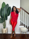 Coco Shag Vest Set in Fiery Red — shag knit vest with red high-rise leggings — Stylish Babe Co
