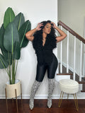 Coco Shag Vest Set in Black Onyx — shag knit vest with black high-rise leggings — Stylish Babe Co