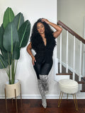 Coco Shag Vest Set in Black Onyx — shag knit vest with black high-rise leggings — Stylish Babe Co