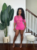 Hot pink flame-mesh body-con mini, Camila Flame Mesh Mini – Hot Pink