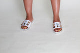 Embellished Sandals-Silver/White
